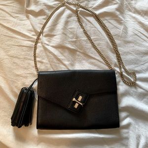 Ela black leather clutch, worn once excellent condition